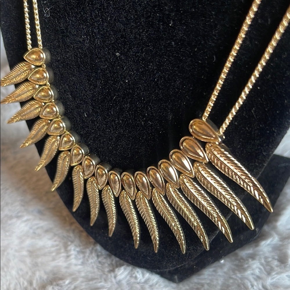 Gold Fringe Necklace with Dimensional Spike Design - Picture 2 of 5
